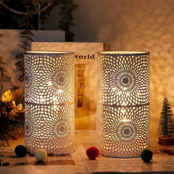 Set of 2 White Table Metal lamp Battery Powered Cordless Accent Light with Edison Style Bulb Battery Operated Great for Weddings Parties Patio Events for Indoors Outdoors