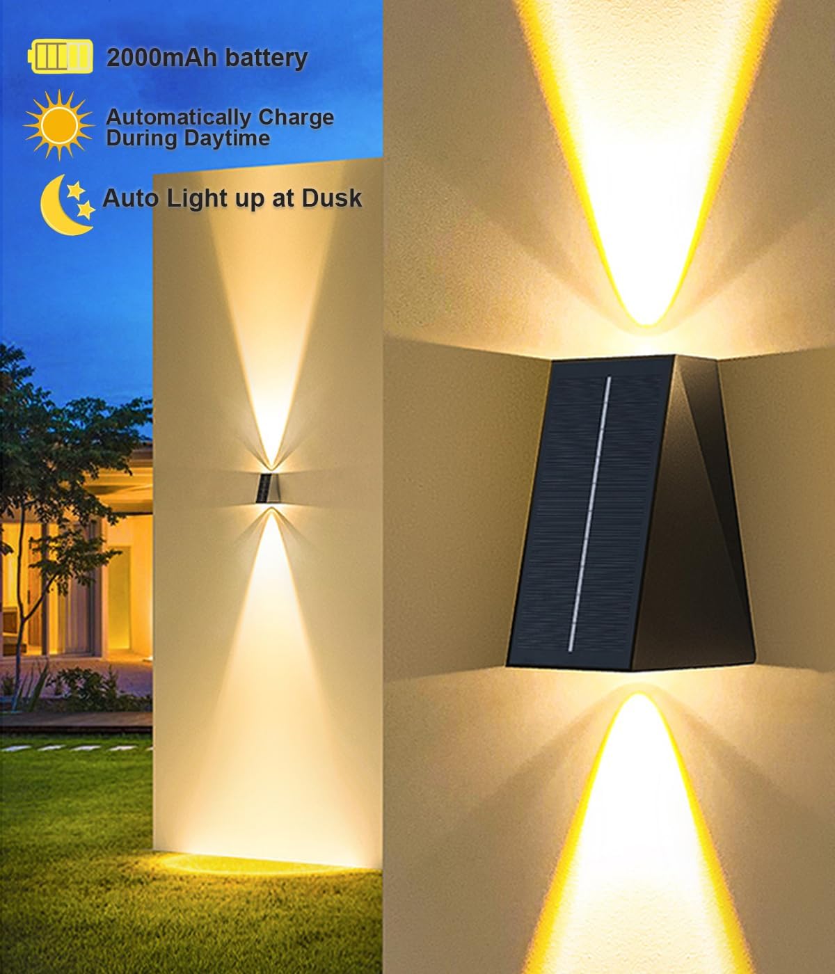 Solar Lights Decorative Up Down Outdoor Wall Sconce Light Flood Lights Dusk to Dawn Outdoor Lighting Fixture Bright Deck Lights Outdoor Waterproof Fence Solar Lamp for Post Patio Yard Porch