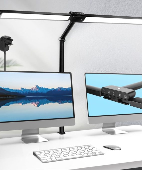 LED Desk Lamp,78cm Architect Double Head Light, 24W Bright Workbench Home Office Lighting with Light Sensor, Monitor Desk Clamp Light for Work Read Painting - 5 Colors/Brightness, 40Min Timer