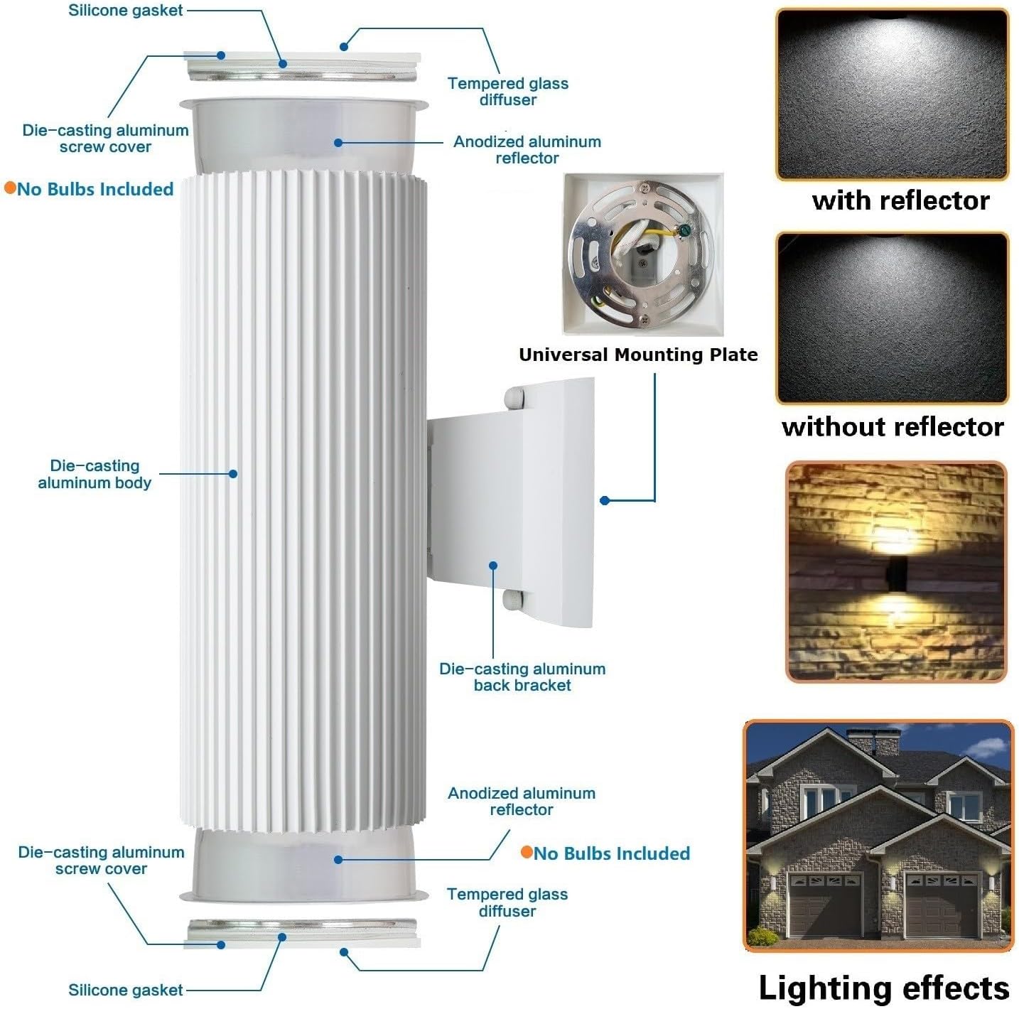 Outdoor Wall Light, ZUUKOLE Exterior Lighting - ETL Listed, Die-Casting Aluminum Waterproof Wall Mount Cylinder Design - Up Down Light Fixture for Porch, Backyard and Patio(White)