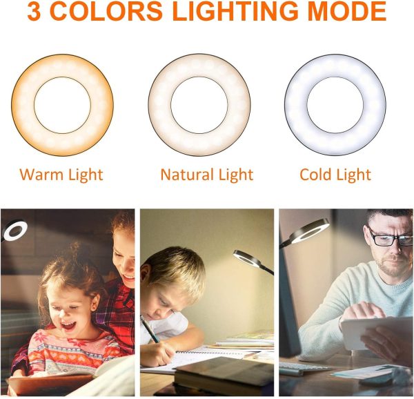 Clip on Light Reading Lights , 48 LED USB Desk Lamp with 3 Color Modes 10 Brightness, Eye Protection Book Clamp Light , 360 ?? Flexible Gooseneck Clamp Lamp for Desk Headboard and Video Conference