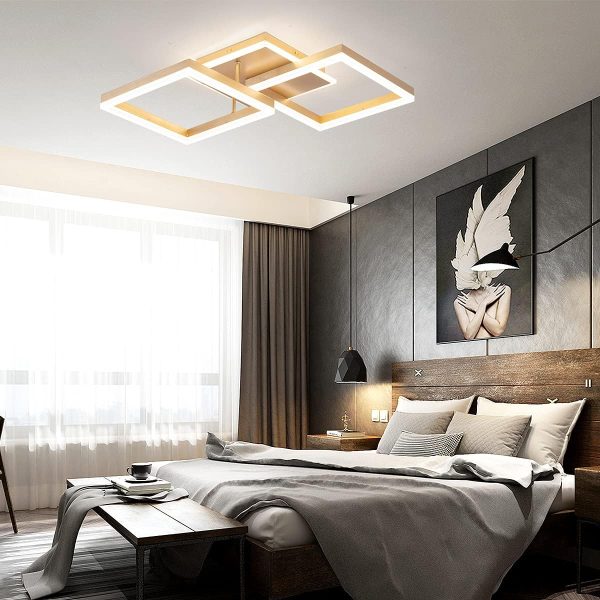 Modern Led Golden Flush Mount Ceiling Light,2-Layer Square Acrylic 4000K-6000K Dimmable LED Flush Ceiling Lighting with Remote 68W for Living Dining Room Bedroom Kitchen Hall
