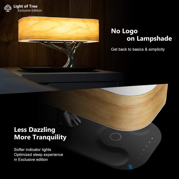 Bedside Lamp with Bluetooth Speaker and Wireless Charger, Table lamp Desk lamp with Sleep Mode Stepless Dimming
