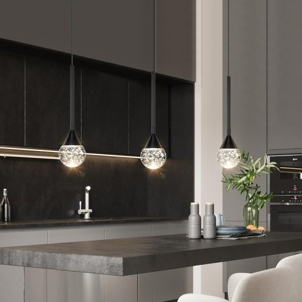 1-Light Crystal Pendant Light Fixtures for Kitchen Island Dimmable LED Ceiling Light Modern Kitchen Pendant Lighting Over Island Mini Pendant Lights for Kitchen Island Bedroom Dining Room Chandelier
