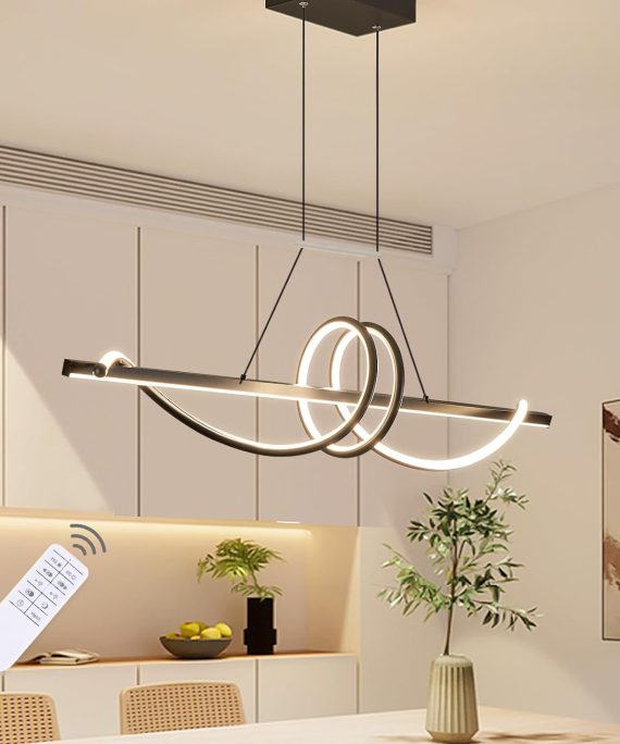 Modern Chandelier, 39in Spiral Linear Hanging Pendant Light, Dimmable Black Light Fixtures for Dining Room, Kitchen Island