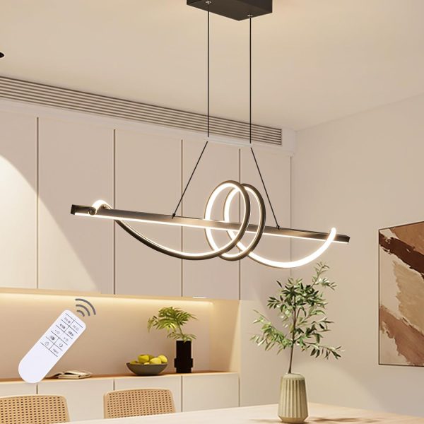 Modern Chandelier, 39in Spiral Linear Hanging Pendant Light, Dimmable Black Light Fixtures for Dining Room, Kitchen Island