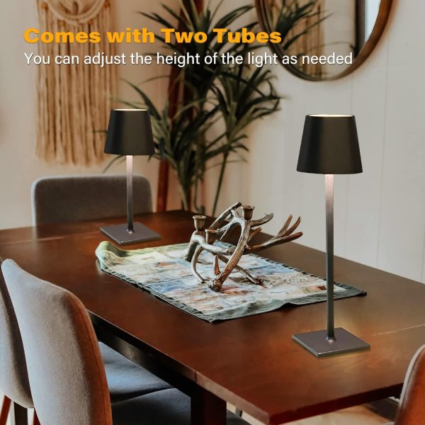 Cordless Table Lamps, 3 Colors Stepless Dimming, 4000mAh Rechargeable Battery LED Desk Lamp for Bedroom/Couple Dinner/Desk/Cafe/Dining Room/Terrace (Black) 14.96 IN X 4.13 IN