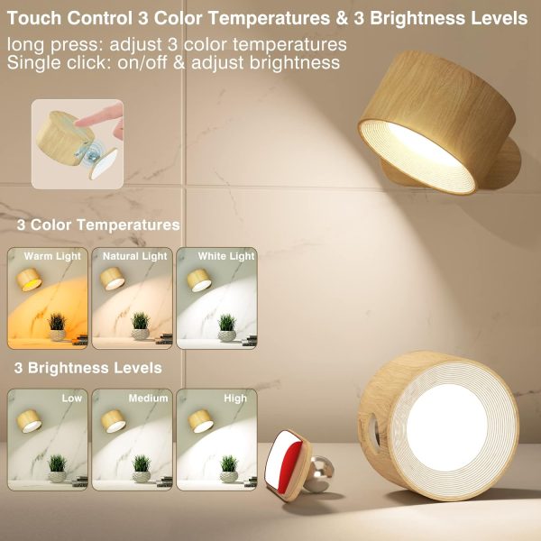 LED Sconces, Wall Mounted Lamps with Rechargeable Battery Operated USB Port 3 Color Temperatures & 3 Brightness Levels 360??Rotate Magnetic Ball, Cordless Lights for Reading Bedside