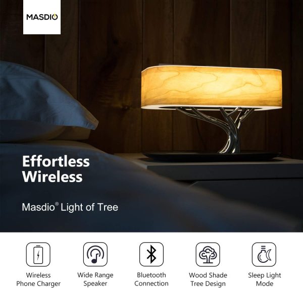 Bedside Lamp with Bluetooth Speaker and Wireless Charger, Table lamp Desk lamp with Sleep Mode Stepless Dimming