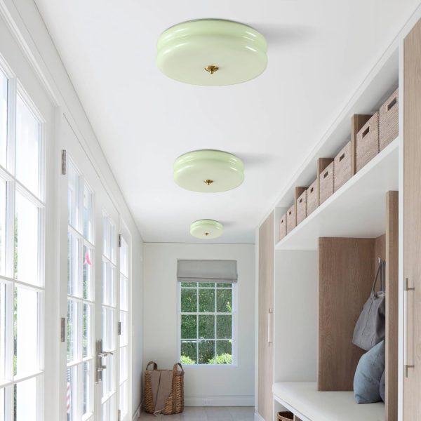 Lighting Mid Century Modern LED Flush Mount Ceiling Light Mint Green Glass Hallway Ceiling Light Nordic Vintage Round Semi Flush Ceiling Light Fixture for Bathroom Porch, C1077-G