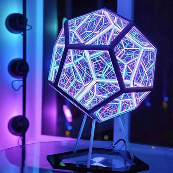 Infinity Dodecahedron Gaming Light, Adjustable Color Art Light 3D Cool RGBW Led Table Lamp, Colorful Atmosphere Night Light with Base for Bedroom, Children's Room Gaming Room Decor