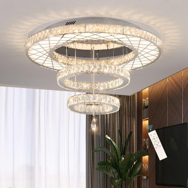 32"W Modern Chandeliers Living Room Light Crystal Flat Mounted Ceiling Lights Dining Room Light Bedroom Ceiling Drop Lighting Fixture Remote Dimmable Lights Bright Light with Dimming Night Light LED