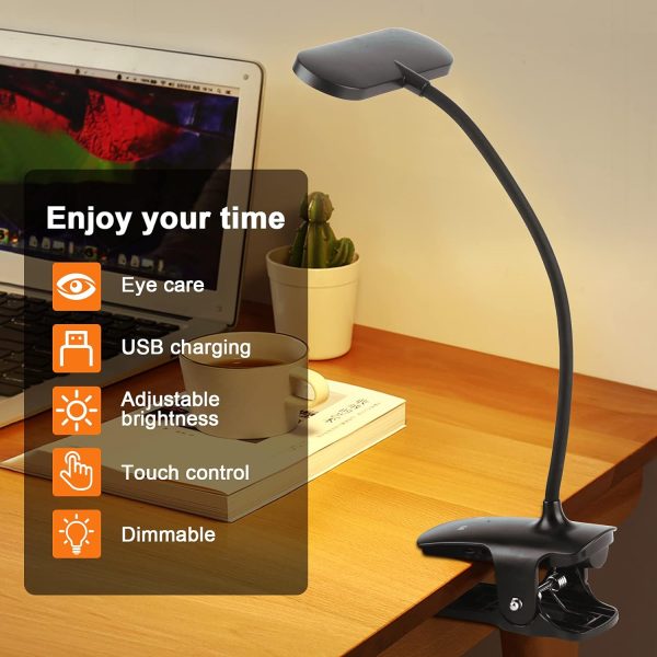 Desk Lamp for Home Office, 36 LED Rechargeable Table Lamp with 5 Color Modes 5 Brightness, Eye Protection Clip on Reading Light Night Light for Bed