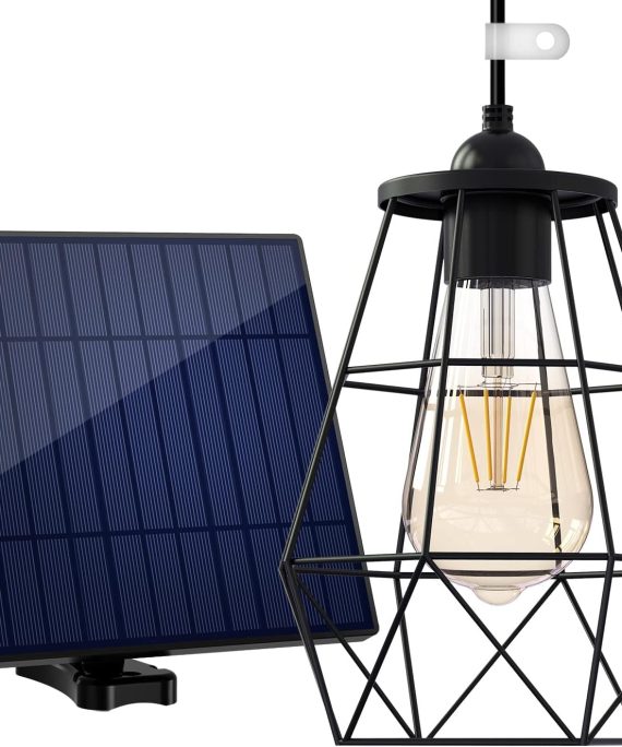 Solar Shed Light Pendant Light Outdoor with 4000mAh Solar Panel Warm White Light Solar Chandelier with 16.4FT Cable, Hanging Light for Outside Garden Yard Gazebo Barn Chicken Coop