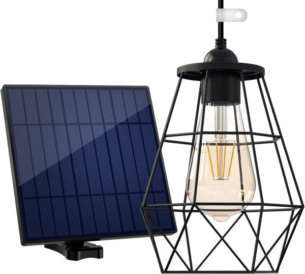 Solar Shed Light Pendant Light Outdoor with 4000mAh Solar Panel Warm White Light Solar Chandelier with 16.4FT Cable, Hanging Light for Outside Garden Yard Gazebo Barn Chicken Coop