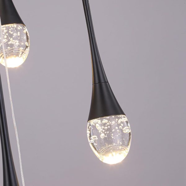 Modern Crystal Bubble Chandelier 7-Lights,High Ceiling Dimmable LED Crystal Spiral Raindrop Light for Foyer Entryway Dining Room with Remote Control Black, Puvaue-0007-Black