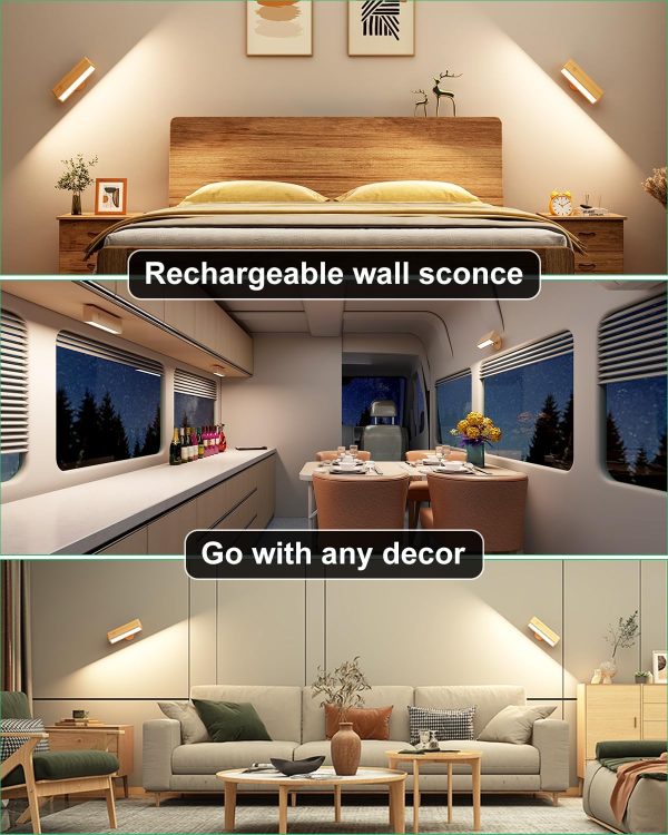 Wall Sconces Set of 2 Rechargeable Wall Lights with 360 Rotation,Dimmable Battery Operated Wall Sconce,Magnetic Wall Light for Bedroom,Wireless Wall Mount Light for Picture,Living Room(2 Pack)