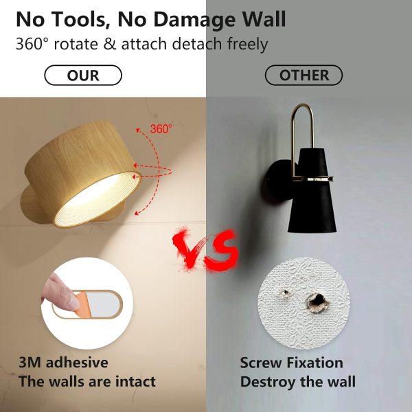 LED Sconces, Wall Mounted Lamps with Rechargeable Battery Operated USB Port 3 Color Temperatures & 3 Brightness Levels 360??Rotate Magnetic Ball, Cordless Lights for Reading Bedside