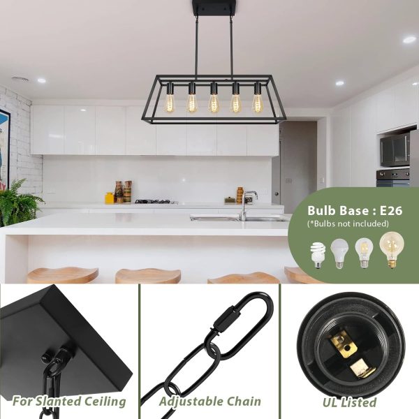 Black Farmhouse Dining Room Chandelier, Industrial Modern Island Lighting Fixture for Kitchen Island, Living Room, Bar (5-Light)