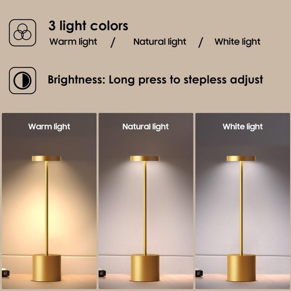 Cordless Rechargeable LED Table Lamp, 13.5 inches Modern Portable Desk Lamps 3 Levels Brightness, 6000 mAh Battery Powered Table Light for Bar Restaurant Dining Table Lamp