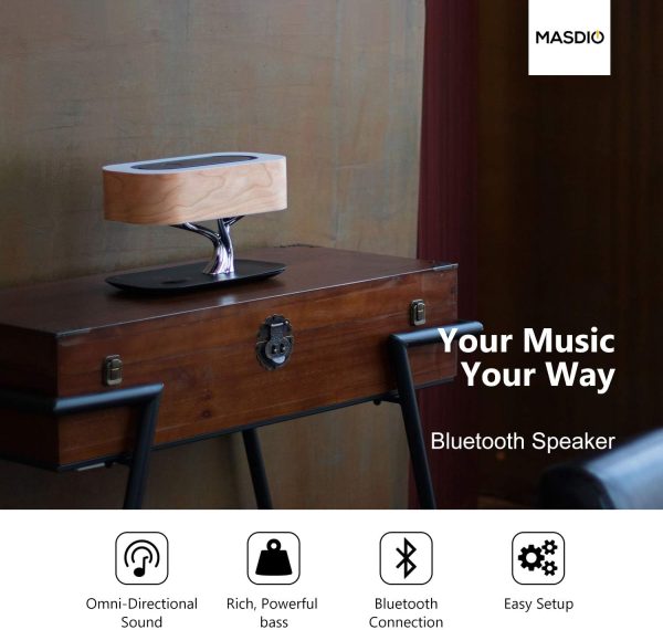 Bedside Lamp with Bluetooth Speaker and Wireless Charger, Table lamp Desk lamp with Sleep Mode Stepless Dimming