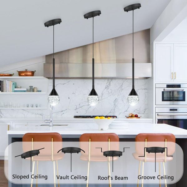 1-Light Crystal Pendant Light Fixtures for Kitchen Island Dimmable LED Ceiling Light Modern Kitchen Pendant Lighting Over Island Mini Pendant Lights for Kitchen Island Bedroom Dining Room Chandelier