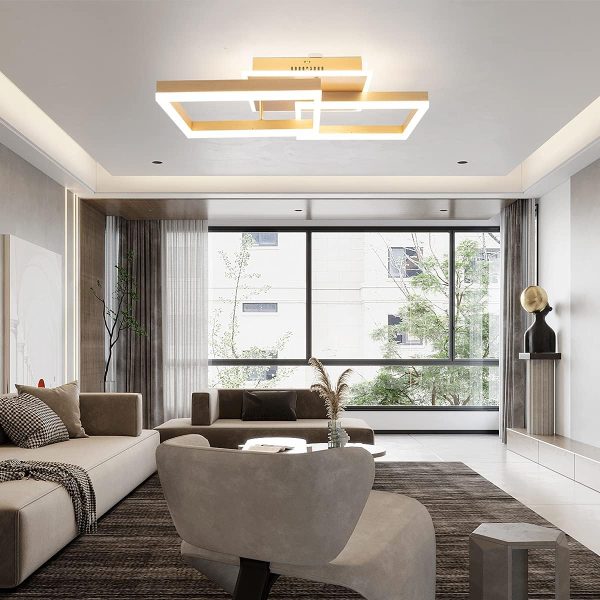 Modern Led Golden Flush Mount Ceiling Light,2-Layer Square Acrylic 4000K-6000K Dimmable LED Flush Ceiling Lighting with Remote 68W for Living Dining Room Bedroom Kitchen Hall