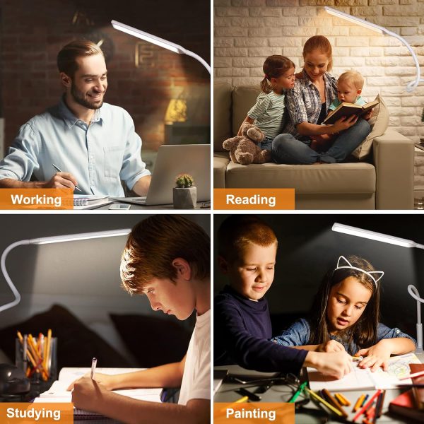 LED Desk Lamp, Swing Arm Table Lamp with Clamp, Flexible Gooseneck Task Lamp, Eye-Caring Architect Desk Light, 3 Modes 10 Brightness Levels, Memory Function Desk Lamps for Home Office, 10W
