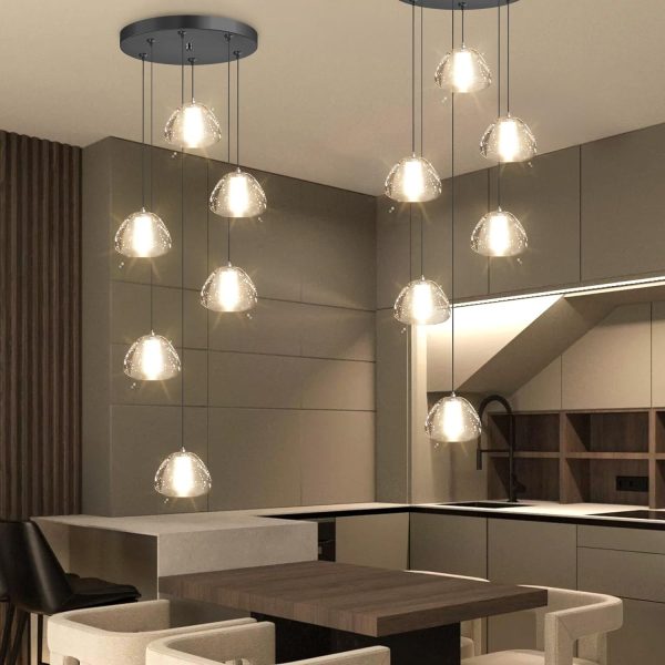 Mini Chandelier for Kitchen Island Pendant Light Modern Chandeliers LED Crystal Bubble Lights Ceiling Hanging Lights for Dining Room Restaurants Bedroom Adjustable 3000K Warm Light Bulbs Fixtures