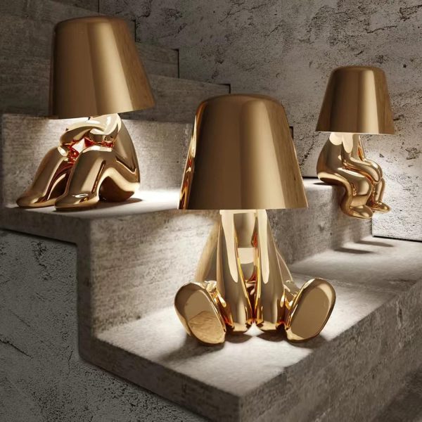 Bedside Touch Control Table Lamp, Gold Decor Thinker Statue LED Table Lamp with USB Port, 3 Way Dimmable Modern Night Light Nightstand Lamp for Home Living Room Office Shelf Decor