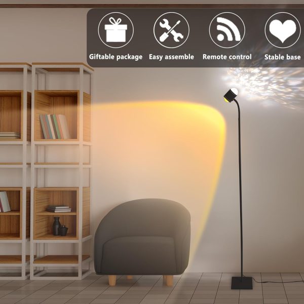 Double Sided LED Floor Light with Water Ripple Pattern, Sunset red Light with Button Switch, Suitable for bar, Living Room, Bedroom, Office, and Ambient Lighting??Black??
