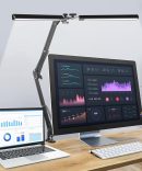 LED Desk Lamp Double Head, 24W Brightest Architect Table Lamp for Home Office, 73cm Modern Monitor Light Double Swing Arm, 3 Colors 10 Brightness for Studio Reading Piano (Black)