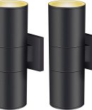 Outdoor Wall Light, Exterior Lighting - ETL Listed, Matte Black Stainless Steel Waterproof Wall Mount Cylinder Design - Up Down Light Fixture for Porch, Backyard and Patio (2 Pack)