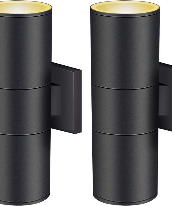 Outdoor Wall Light, Exterior Lighting - ETL Listed, Matte Black Stainless Steel Waterproof Wall Mount Cylinder Design - Up Down Light Fixture for Porch, Backyard and Patio (2 Pack)