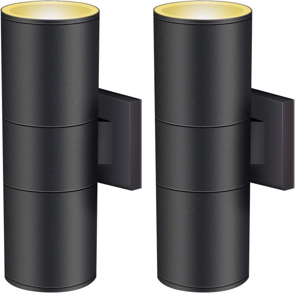 Outdoor Wall Light, Exterior Lighting - ETL Listed, Matte Black Stainless Steel Waterproof Wall Mount Cylinder Design - Up Down Light Fixture for Porch, Backyard and Patio (2 Pack)