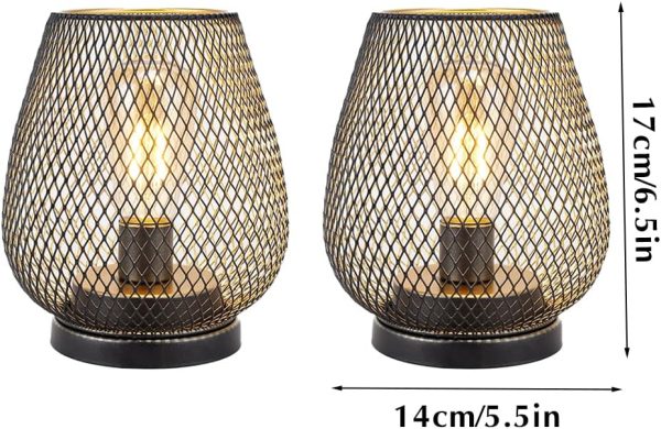 Set of 2 Metal Battery Operated Lamp 17cm Tall Metal Cage Shape Cordless Table Lamp Battery Lanterns with LED Edsion Bulb for Patio Garden Wedding Parties Indoor Outdoor(Brown)