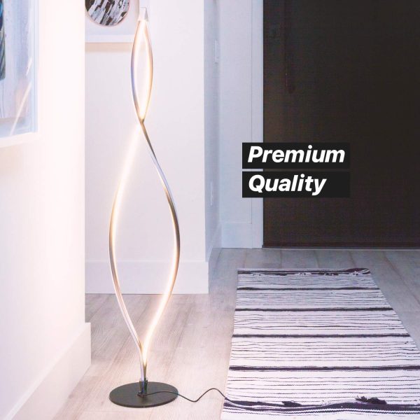 Floor Lamp, Bright Tall Lamp for Offices, Modern LED Spiral Lamp for Living Rooms, Dimmable Standing Lamp with Sturdy Base for Bedroom Reading, Great Living Room Decor - Black