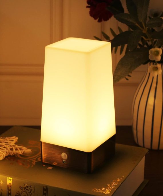 3 Modes Battery Powered Small Table Lamp,Bedside Lamp Wireless PIR Motion Sensor LED Night Light,USE 3x1.5VAAA Battery,Sensitive Portable Moving Lamp for Kids Room,Hallway,Bedroom