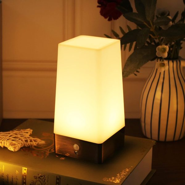 3 Modes Battery Powered Small Table Lamp,Bedside Lamp Wireless PIR Motion Sensor LED Night Light,USE 3x1.5VAAA Battery,Sensitive Portable Moving Lamp for Kids Room,Hallway,Bedroom