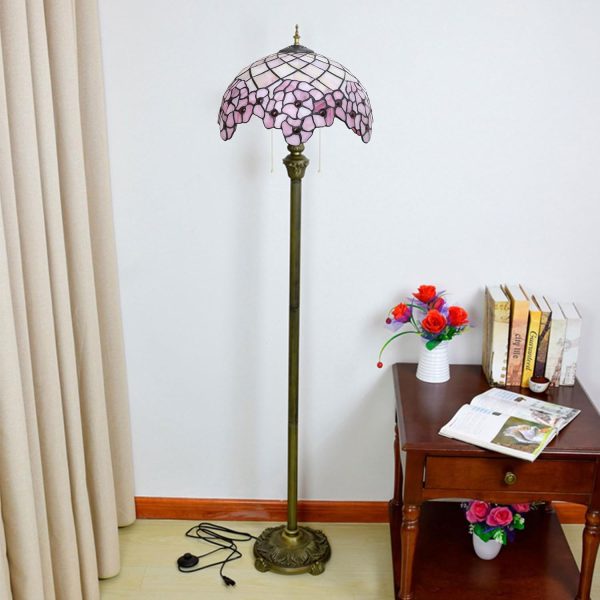 Floor Lamp [2-Lights][16''WX62''h] Home Decoration Lights Antique Stained Glass Pink Cherry Blossom Standing Reading Light for Living Room Bedroom Corridor Corner Bedside