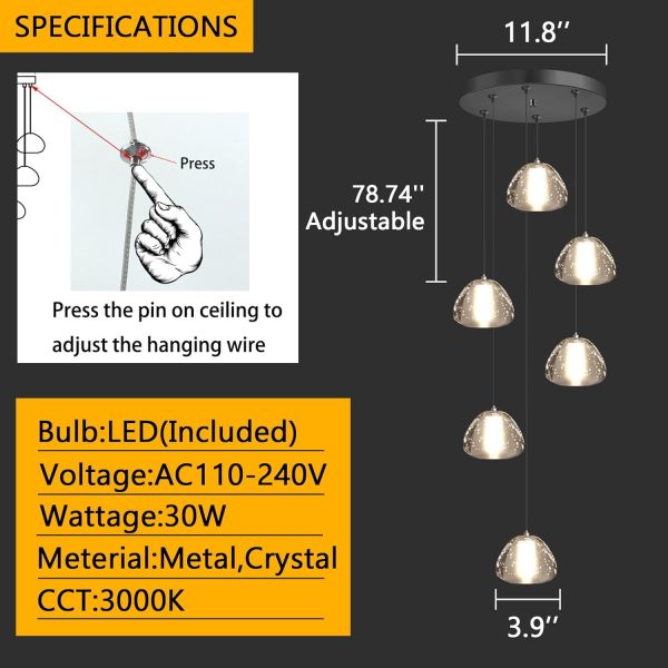 Mini Chandelier for Kitchen Island Pendant Light Modern Chandeliers LED Crystal Bubble Lights Ceiling Hanging Lights for Dining Room Restaurants Bedroom Adjustable 3000K Warm Light Bulbs Fixtures
