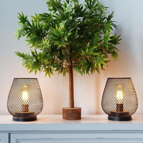 Set of 2 Metal Battery Operated Lamp 17cm Tall Metal Cage Shape Cordless Table Lamp Battery Lanterns with LED Edsion Bulb for Patio Garden Wedding Parties Indoor Outdoor(Brown)