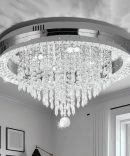 Sunny Hawaii Large Elegant Bead Crystal Chandelier, 24in Modern Led Indoor Ceiling Lamp, Flush Mount Ceiling Light Fixture for Kitchen Bathroom Bedroom Dining Room.
