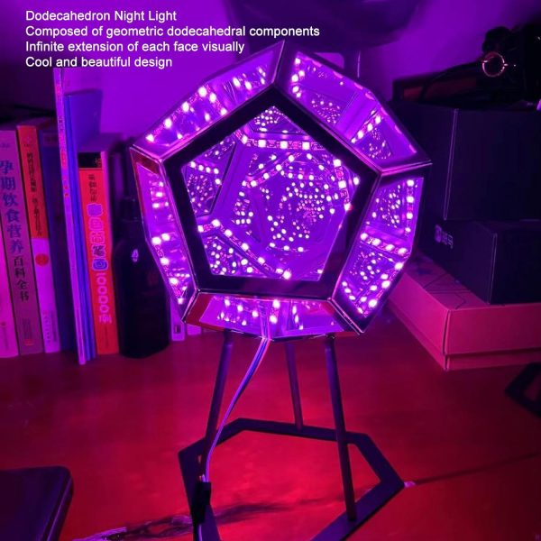 Infinity Dodecahedron Gaming Light, Adjustable Color Art Light 3D Cool RGBW Led Table Lamp, Colorful Atmosphere Night Light with Base for Bedroom, Children's Room Gaming Room Decor