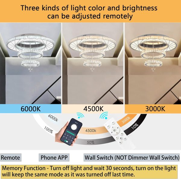 32"W Modern Chandeliers Living Room Light Crystal Flat Mounted Ceiling Lights Dining Room Light Bedroom Ceiling Drop Lighting Fixture Remote Dimmable Lights Bright Light with Dimming Night Light LED