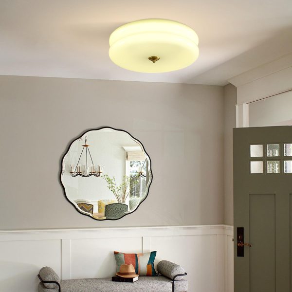 Lighting Mid Century Modern LED Flush Mount Ceiling Light Mint Green Glass Hallway Ceiling Light Nordic Vintage Round Semi Flush Ceiling Light Fixture for Bathroom Porch, C1077-G