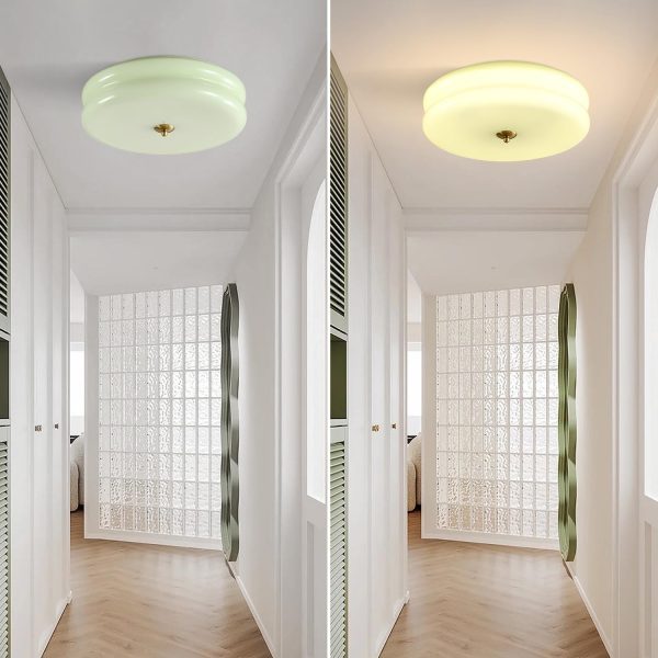 Lighting Mid Century Modern LED Flush Mount Ceiling Light Mint Green Glass Hallway Ceiling Light Nordic Vintage Round Semi Flush Ceiling Light Fixture for Bathroom Porch, C1077-G