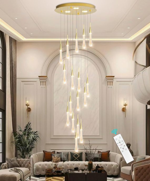 HAIXIANG Modern Crystal Chandeliers for Living Room Teardrops Pendant Light Remote Entrance Chandelier with Dimmable 2700K 4000K 6000K Lighting Fixtures 16 Lights High Ceiling Chandeliers