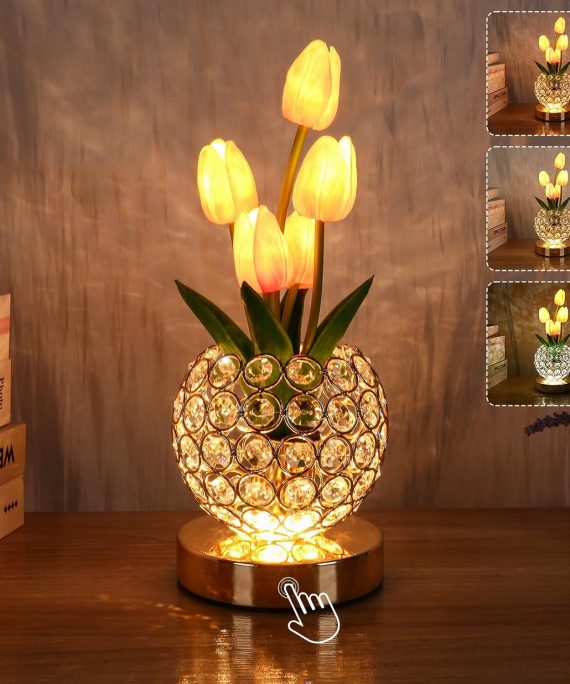 Tulip Flower Lamps, Table Lamp with USB Charging??Desk Lamp LED Analog Tulip Night Light with Vase, Table Lamp Decorations, Date Party Home Decoration