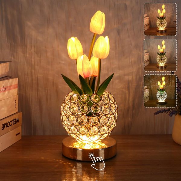 Tulip Flower Lamps, Table Lamp with USB Charging??Desk Lamp LED Analog Tulip Night Light with Vase, Table Lamp Decorations, Date Party Home Decoration